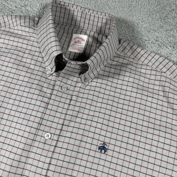 Brooks Brothers Other - Brooks Brothers Oxford Button Down Shirt Mens XL Grey Madison Plaid Chest Logo